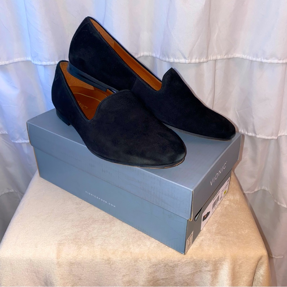 Vionic | Willa Suede Slip-On Loafers | Black | 8.5 | Original Box